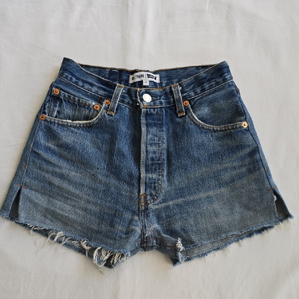 Re/Done Blue Jean Shorts Distressed Cut-Off Style
